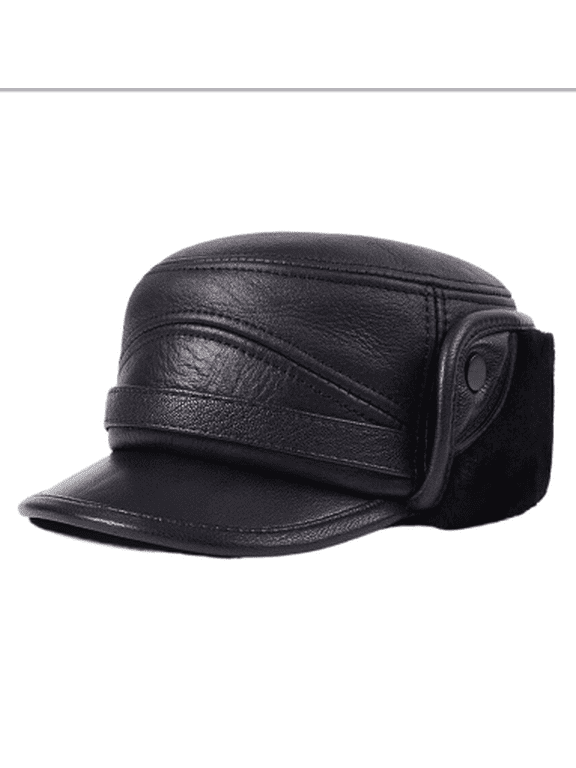 Wholesale pack, 500 pieces per box: Men's thickened genuine leather and fur baseball cap with ear flaps, a warm dad hat.