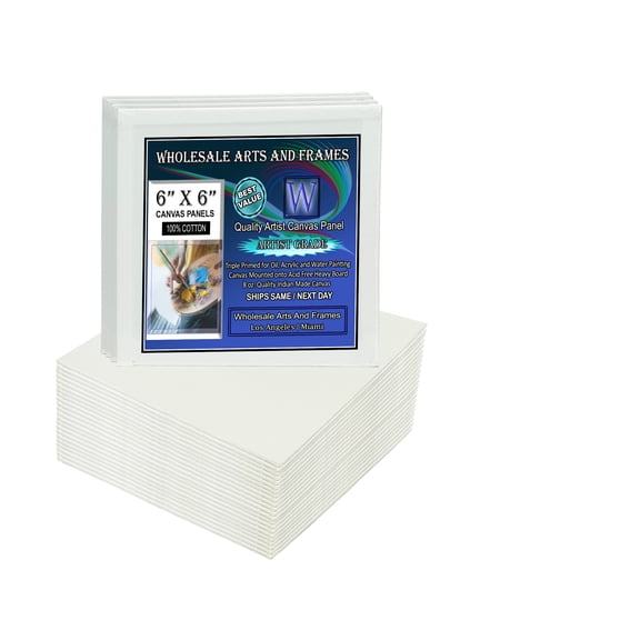 WholesaleArtsFrames-com 6x6 White Professional Artist Quality Acid Free Canvas Panels 12-Pack (1 Full Case of 12 Single Canvas Panels)