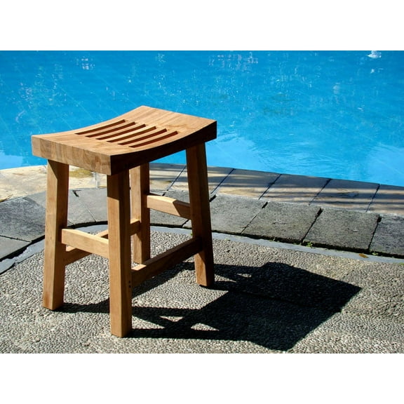 WholesaleTeak Outdoor Patio Grade-A Teak Wood 16" Single Curved Seat Shower / Bath Room / Pool / Spa Stool Bench #WMAXSCSB