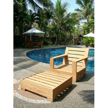 WholesaleTeak Outdoor Patio Grade-A Teak Wood 2 Piece Teak Lounge Chair Set -Lounge Chair with Ottoman -Furniture only --Leveb Collection #WMSSLV5