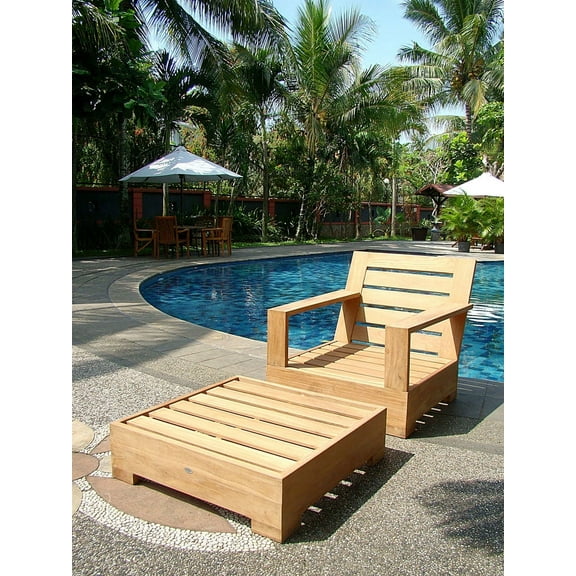 WholesaleTeak Outdoor Patio Grade-A Teak Wood 2 Piece Teak Lounge Chair Set -Lounge Chair with Ottoman -Furniture only --Leveb Collection #WMSSLV5