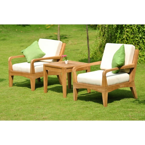 WholesaleTeak Outdoor Patio Grade-A Teak Wood 3 Piece Teak Sofa Lounge Chair Set - 2 Lounge Chairs And 1 Square End Table - Furniture only - Noida COLLECTION #WMSSNO1