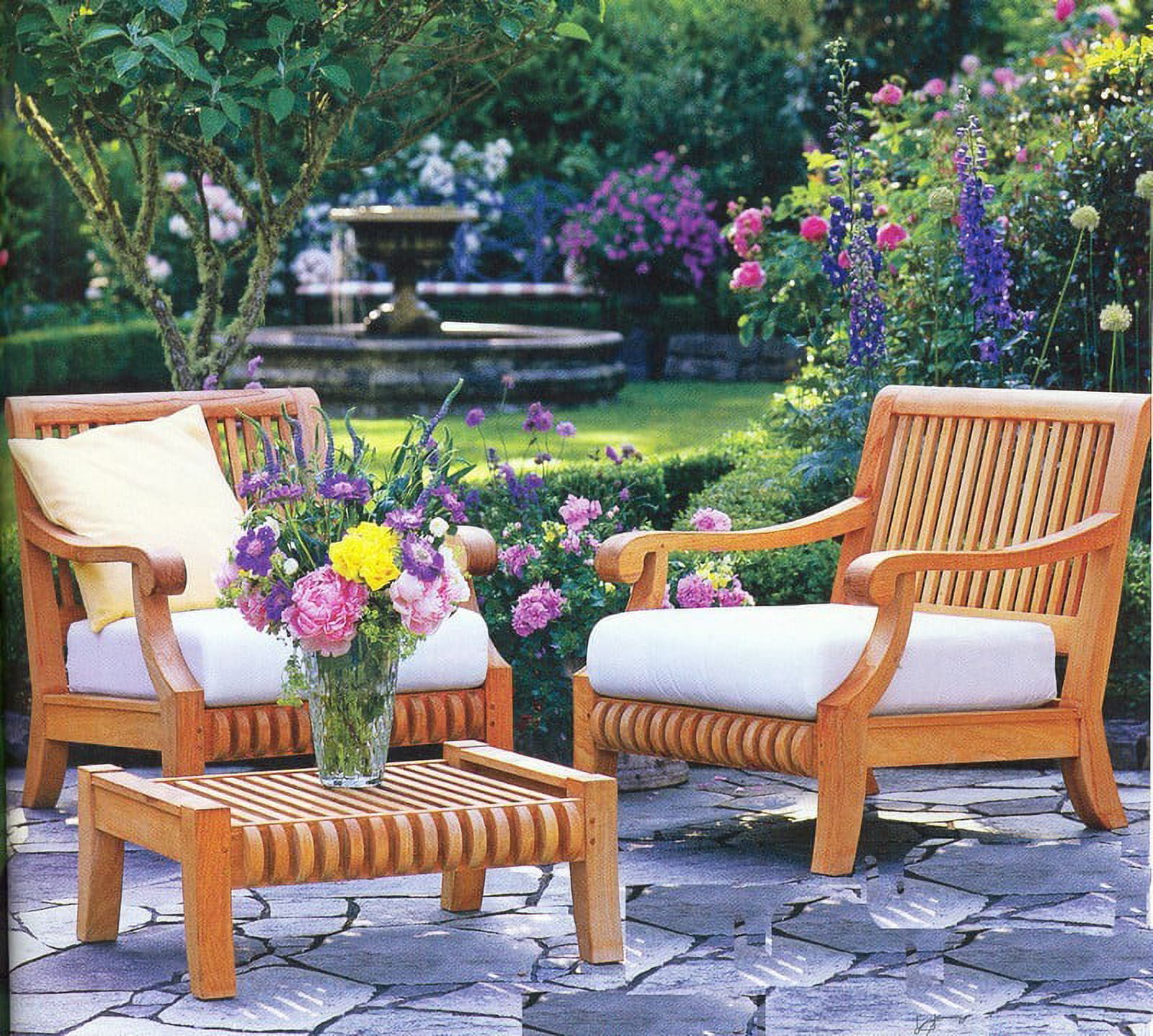 WholesaleTeak Outdoor Patio Grade A Teak Wood 3 Piece Teak Sofa Chair Set 2 Lounge Chairs and 1 Ottoman Furniture only Giva Collection WMSSGV1