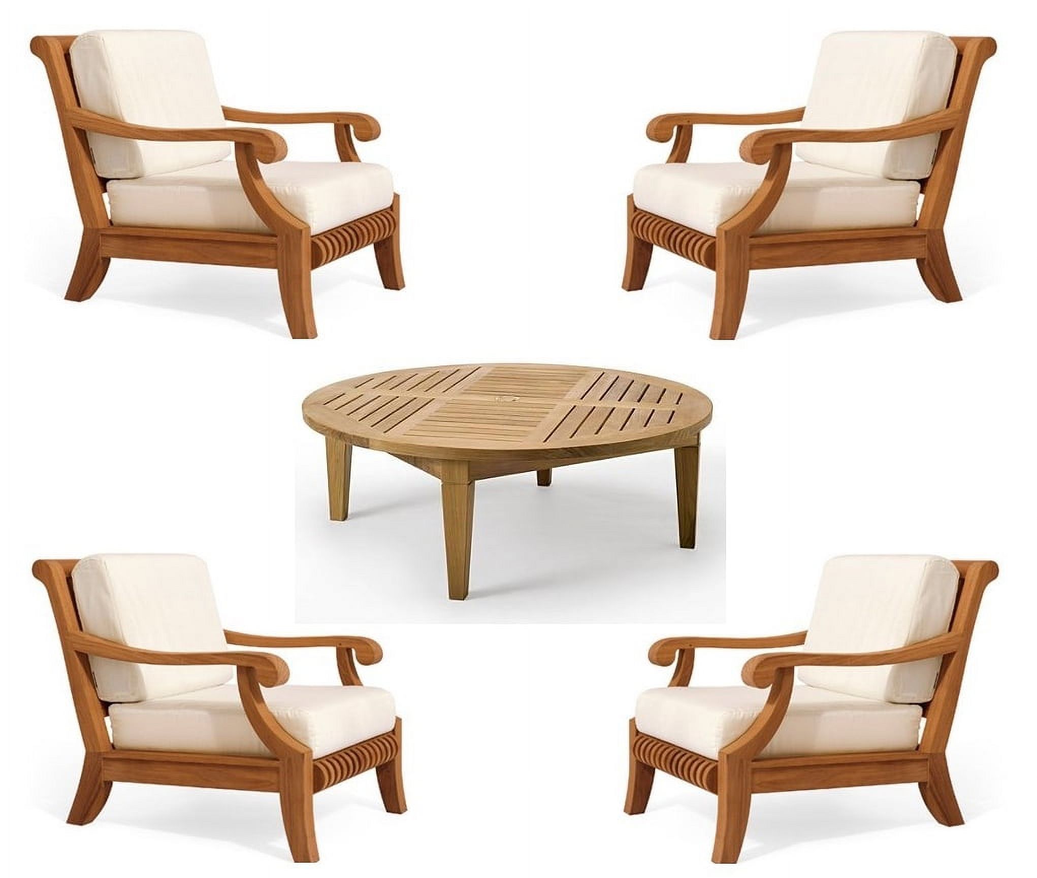 WholesaleTeak Outdoor Patio Grade-A Teak Wood 5 Piece Teak Sofa Set - 4 Lounge Chairs & 1 Round Coffee Table -Furniture only --Giva Collection #WMSSGV4 - image 1 of 5