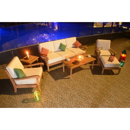 WholesaleTeak Outdoor Patio Grade-A Teak Wood 6 Piece Teak Sofa Set - 3 Seater Sofa, 2 Lounge Chairs, 1 Ottoman, 1 Coffee Table And 1 End Table - Furniture only - Napa COLLECTION #WMSSNP