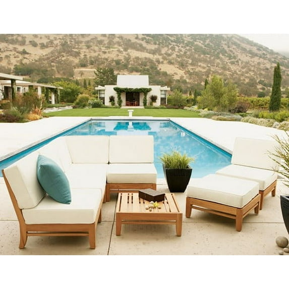 WholesaleTeak Outdoor Patio Grade-A Teak Wood 7 Piece Teak Sofa / Sectional Set - 4 Lounge Chair, 1 Corner Pc, 1 Ottoman & 1 Side Table -Furniture only -- Ramled collection #WMSSRM4