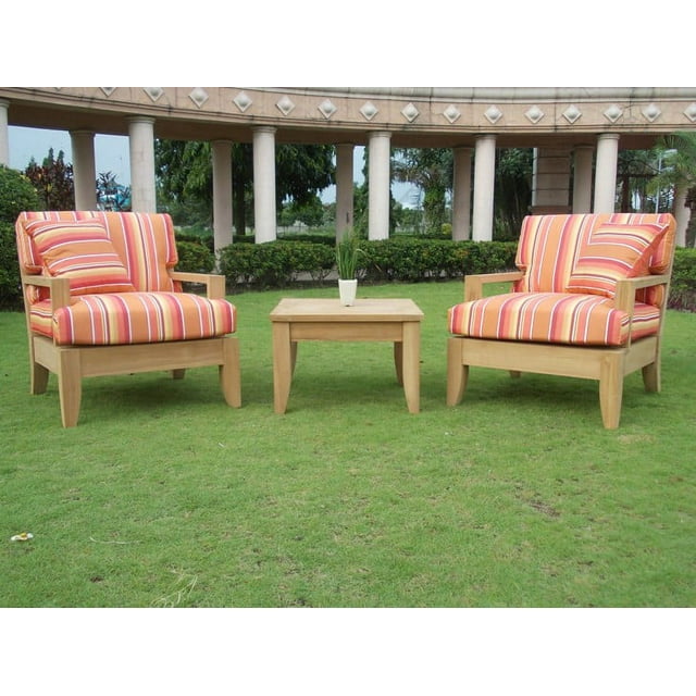 WholesaleTeak Outdoor Patio Grade-A Teak Wood Atnas 3 Piece Teak Sofa Lounge Chair Set -2 Lounge Chairs and 1 Side/ End Table - Furniture only #WMSSAT2