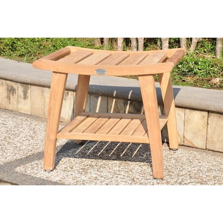 WholesaleTeak Outdoor Patio Grade A Teak Wood Classic Shower / Bath Room / Pool Bench Stool with Shelf (19.5"x16") #WMAXSBC