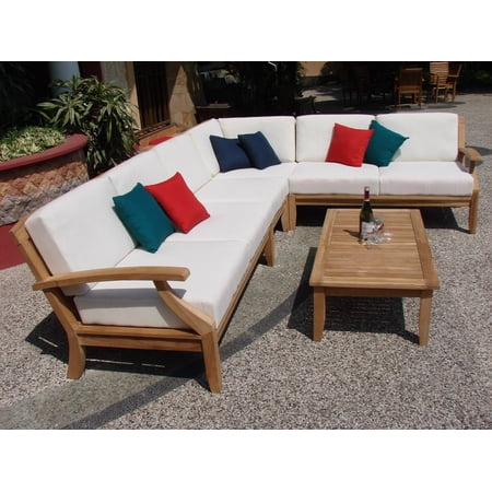 WholesaleTeak Outdoor Patio Grade-A Teak Wood Samurai 7 Piece Sectional Sofa Set - 2 Love Seats, 2 Lounge Chair, 1 Corner Pc, 1 Coffee Table & 1 Side Table -Furniture only--#WMSSSSM4