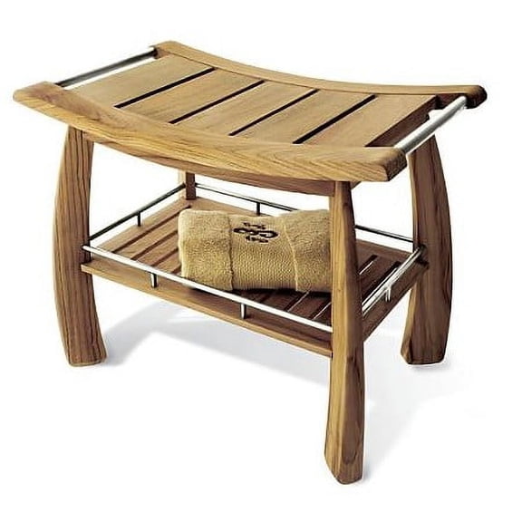 WholesaleTeak Outdoor Patio Grade A Teak Wood Shower / Bath Room / Pool Bench with Shelf (24"x17") #WMAXSB