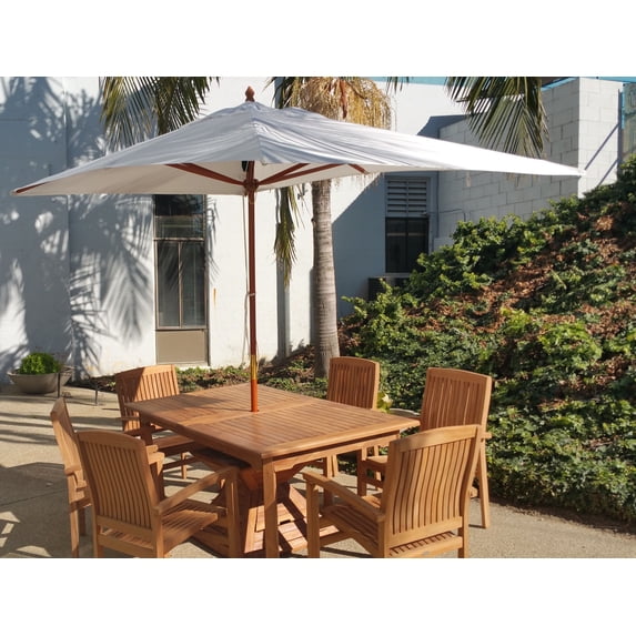 WholesaleTeak Outdoor Patio Teak Wooden Rectangle Natural Color Umbrella (6.5' X 10') #WMAXUM1
