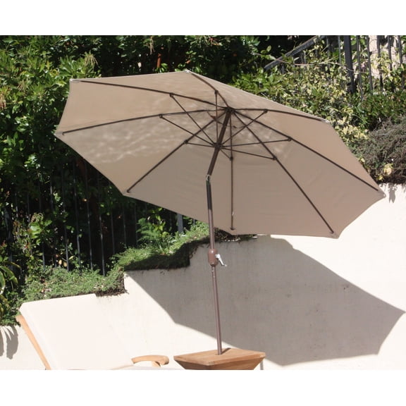 WholesaleTeak Outdoor Patio Wooden / Aluminum Large 9 Feet Round Market Umbrella w/ Tilt & Pulley System in regular Fabric OR Sunbrella Fabric (Choose correct option) #WMAXUM9PR