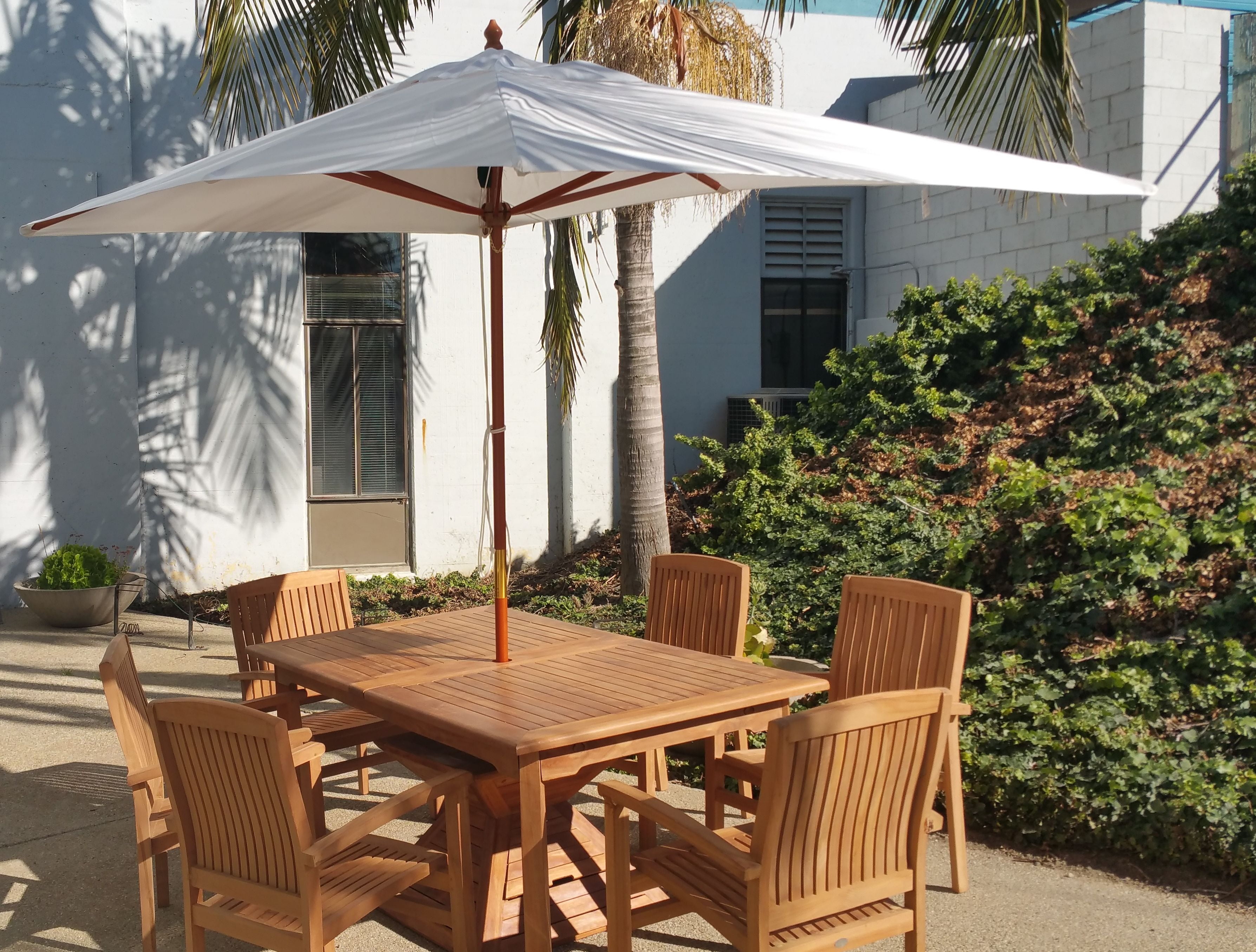 WholesaleTeak Outdoor Patio Wooden Rectangle Umbrella  (6.5' X 10') in regular Fabric OR Sunbrella Fabric  (Choose correct option)  #WMAXUM10PR