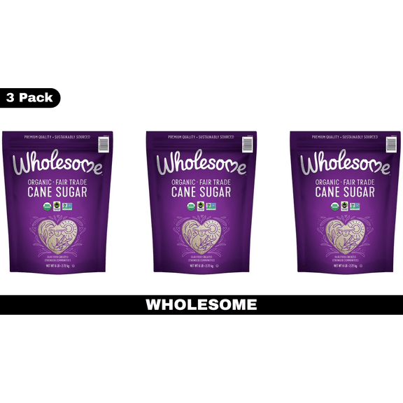 Wholesome Organic Cane Sugar, Natural Sweetener, 6 lb Bags, Pack of 3