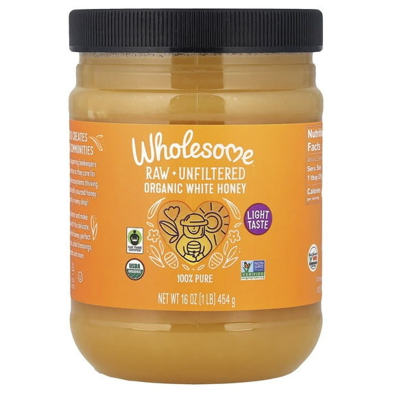 Wholesome, Organic White Honey, Raw + Unfiltered, 16 oz Pack of 3