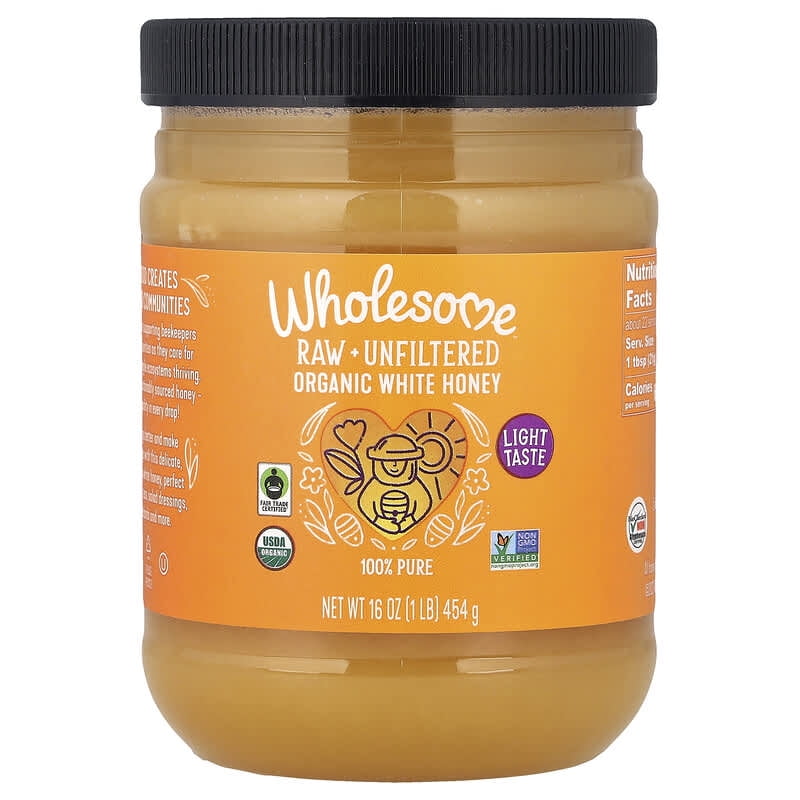 Wholesome, Organic White Honey, Raw + Unfiltered, 16 oz