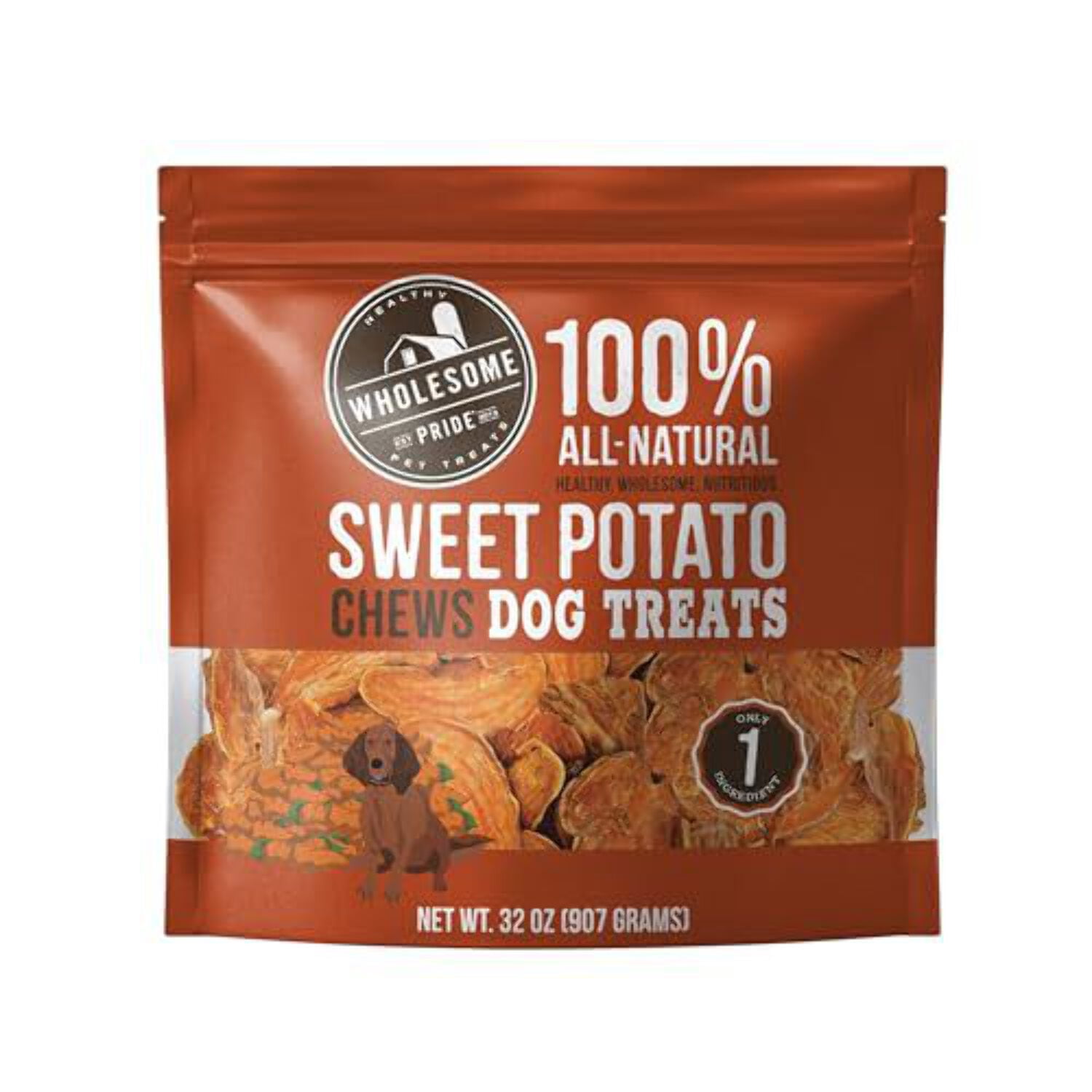 Wholesome Pride, 100% All-Natural Single Ingredient, Soft, USA-Sourced Dog Treats, Sweet Potato Chews 32oz