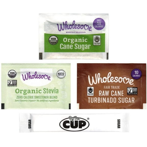 Wholesome Sugar Packet Variety - Organic Cane, Natural Raw Turbinado, Organic Stevia, By The Cup Sugar Packets - 50 Packets of Each (Pack of 200)