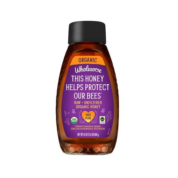 Wholesome Sweeteners 24-Ounce Organic VTF5Raw Unfiltered Honey Bottle, 100% Pure, Fair Trade Certified, Non GMO Project Verified, & Gluten Free, 1 Pack