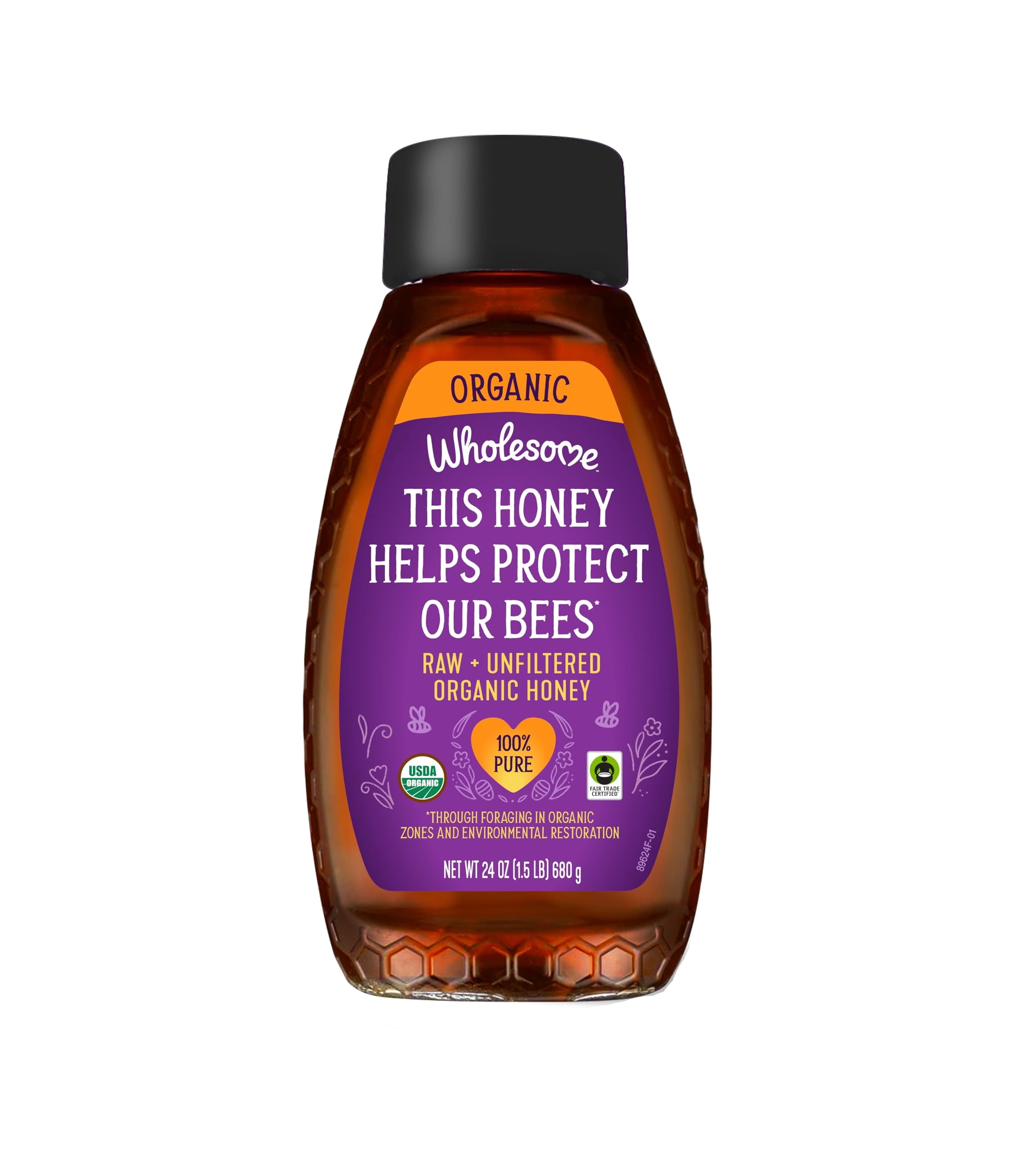 Wholesome Sweeteners 24-Ounce Organic VTF5&nbsp;Raw Unfiltered Honey Bottle, 100% Pure, Fair Trade Certified, Non GMO Project Verified, & Gluten Free, 1 Pack