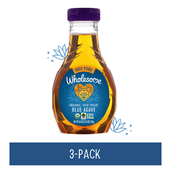 Wholesome Sweeteners 44-Ounce Organic Blue Agave Nectar, Fair Trade, 100% Pure, Non GMO, Gluten Free & Vegan, 3 Pack