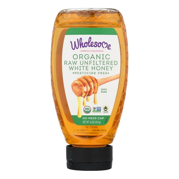 Wholesome Sweeteners Honey - Organic - White - Unfliltered - Squeeze, 16 Oz
