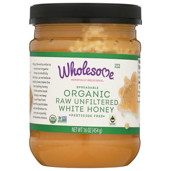 Wholesome Sweeteners Organic Raw Unfiltered White Honey, 16 oz