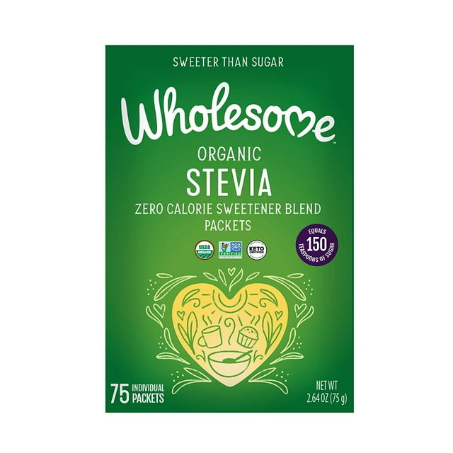 Wholesome Sweeteners, Organic Stevia, Zero Calorie Sweetener Blend, 75 Individual Packets, 2.64 oz Pack of 2
