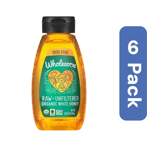 Wholesome White Raw Unfiltered Honey Squeeze 16 oz (Pack Of 6)