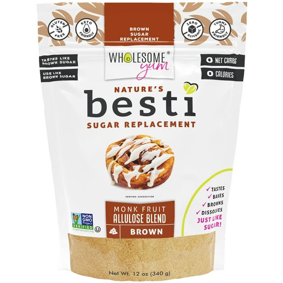 Wholesome Yum Besti 1:1 Natural Brown Sugar Replacement - Monk Fruit Sweetener with Allulose, 12 oz