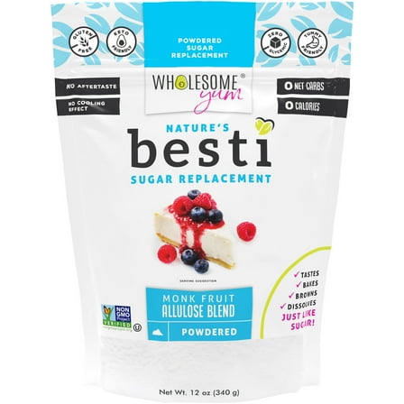 Wholesome Yum Besti 1:1 Natural Powdered Sugar Replacement - Monk Fruit Sweetener with Allulose, 12 oz