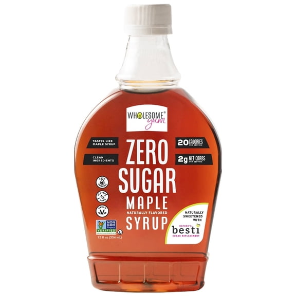 Wholesome Yum Zero Sugar Maple Syrup, Monk Fruit Allulose, 12 fl oz Plastic Bottle