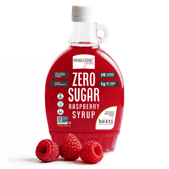 Wholesome Yum Zero Sugar Real Raspberry Syrup, Monk Fruit & Allulose, 12 fl oz