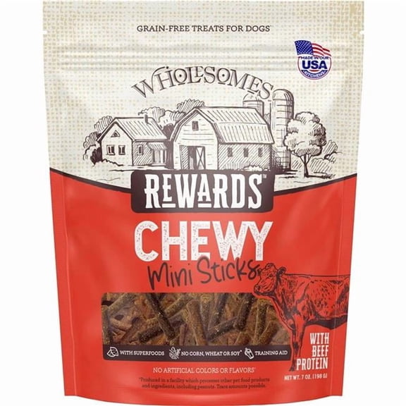 Wholesomes 2100136 7 oz Rewards Chewy Sticks, Beef