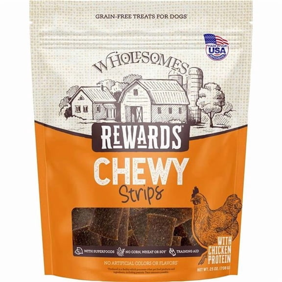 Wholesomes 2100177 25 oz Rewards Chewy Strips, Chicken
