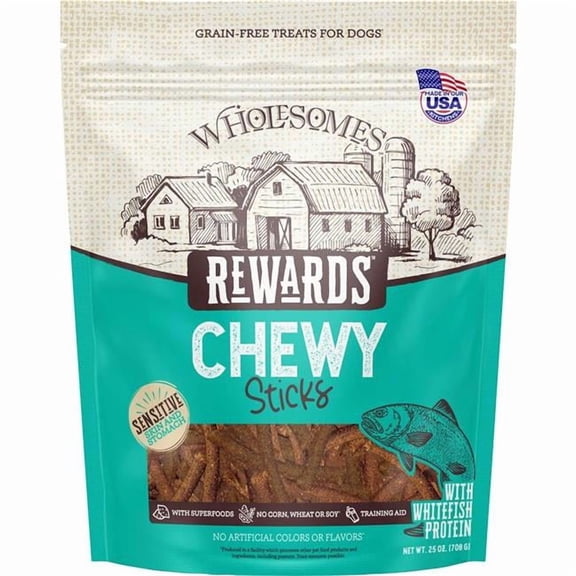 Wholesomes 2100179 25 oz Rewards Chewy Sticks, Whitefish