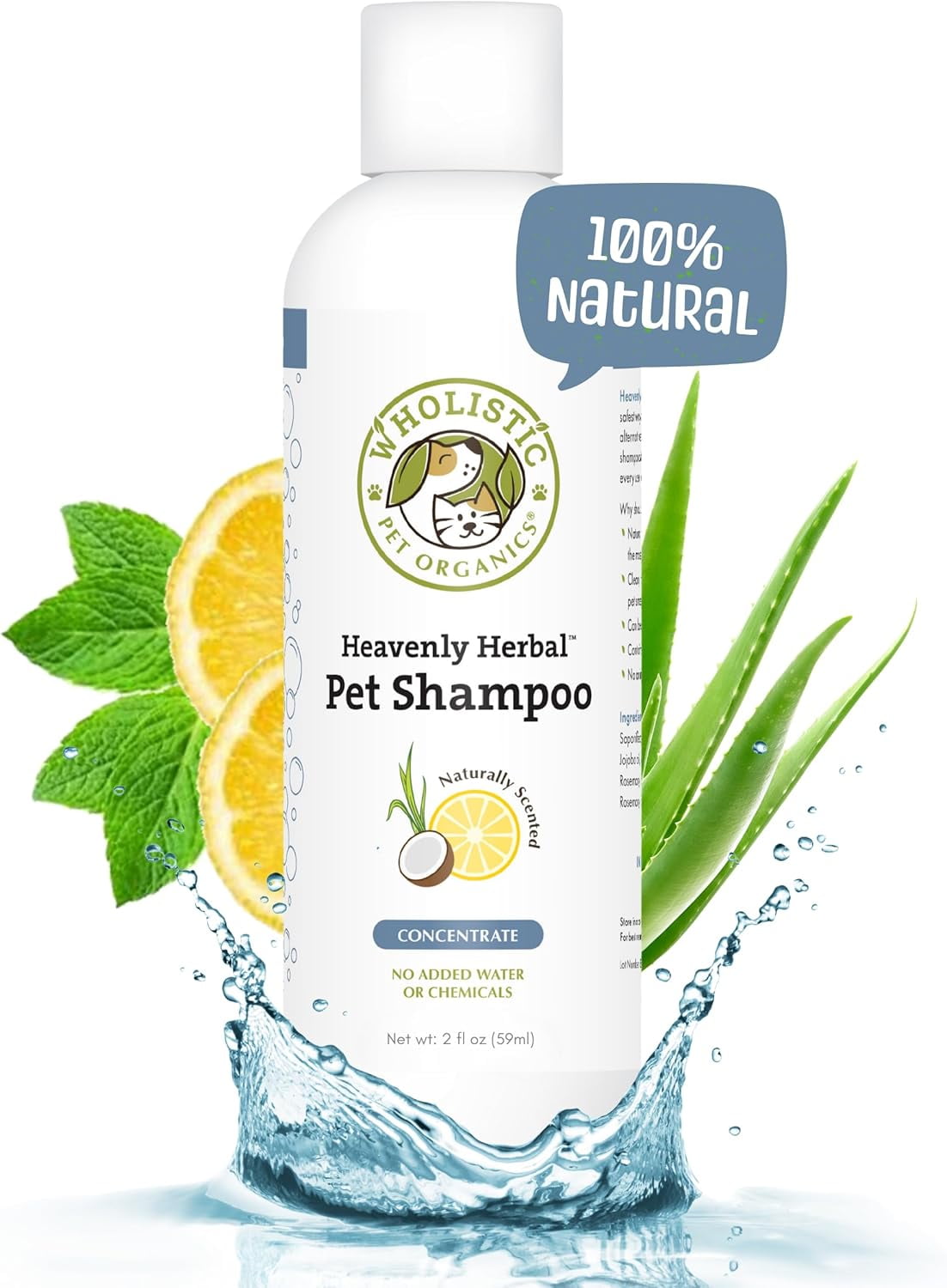 Wholistic Pet Organics Herbal Dog Shampoo - 16 Fl Oz - Non Toxic Concentrated Formula