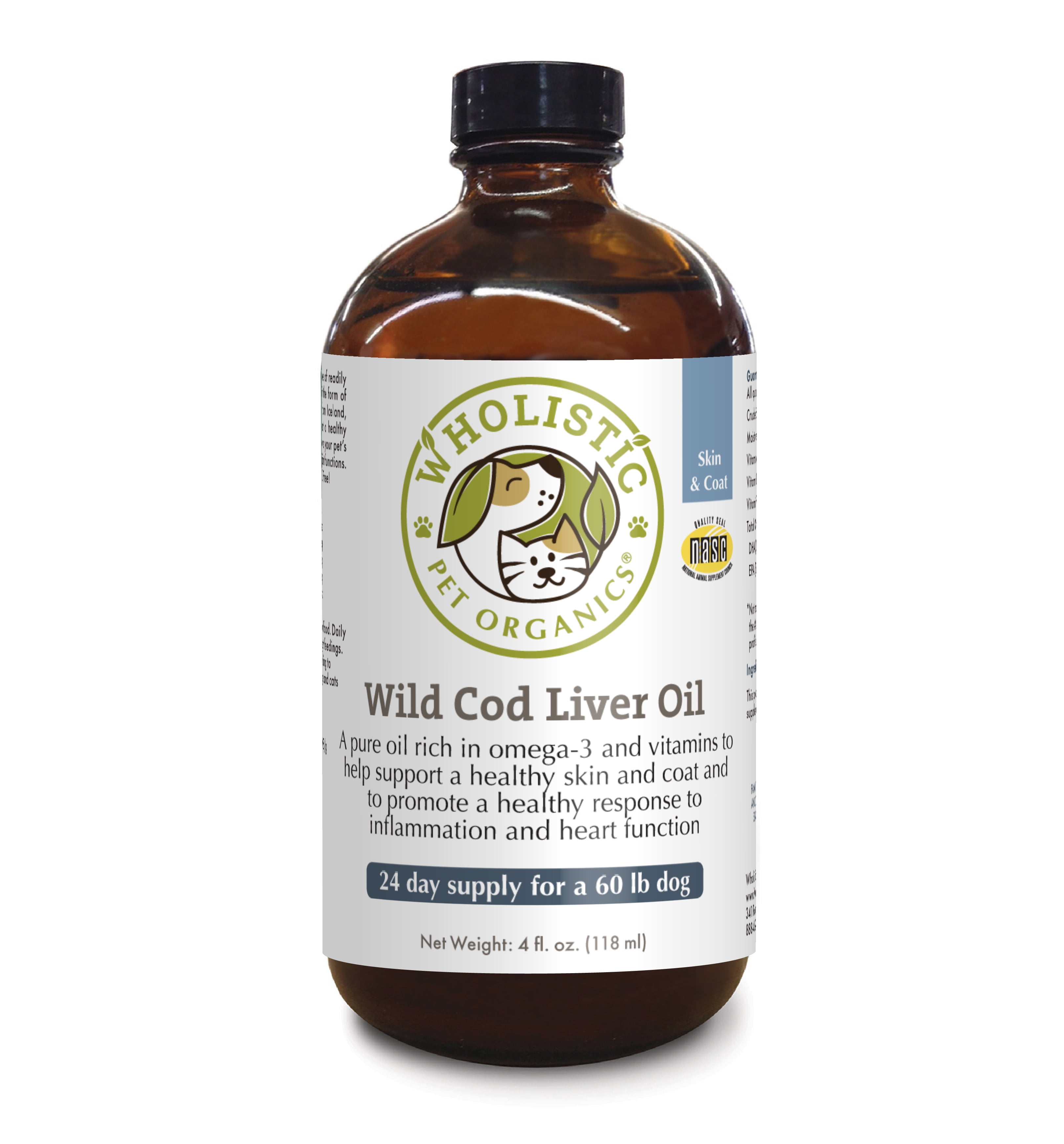 Wholistic Pet Organics Wild Cod Liver Oil Skin & Coat Dog Supplement, 4