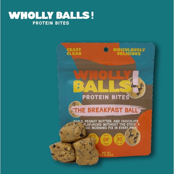 Wholly Balls Protein Bites - Healthy Plant-Based Snack | High Protein, Low Sugar, Gluten-Free Energy Balls (Pack of 6, Breakfast Ball)