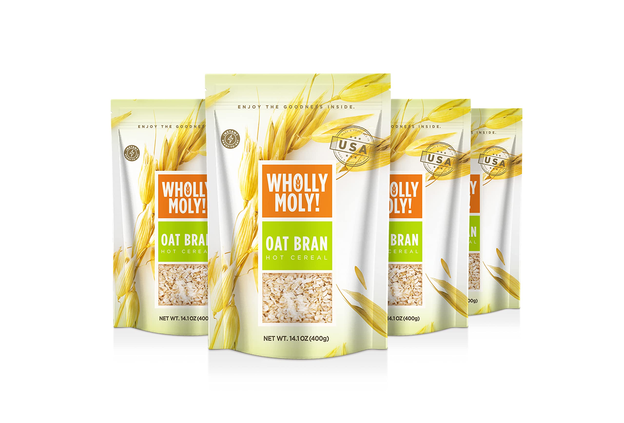 Wholly Moly! Oat Bran, AIF4 Instant Oatmeal, Original 400g*4 Pack, High
