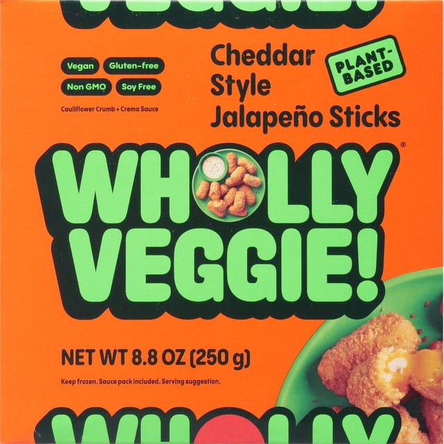 Wholly Veggie Dairy free Cheddar Style Jalapeño Sticks, Plant based, Gluten Free, 8.8oz