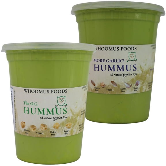 Whoomus All Natural Gourmet Hummus O.G. & Garlic Lovers - Family Size, 32oz, 2 Pack