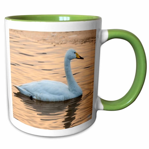 3drose, Whooper Swans on Frozen Lake Kussharo, Hokkaido., 11oz Two-tone Green Mug