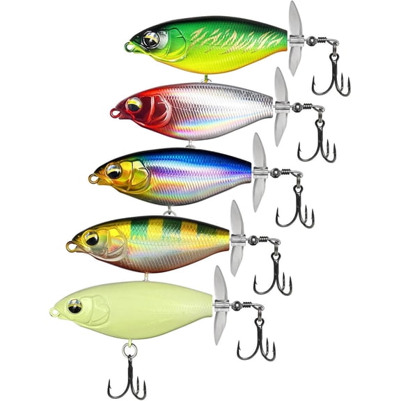Whopper Fishing Lure for Bass Popper Top Water Fishing Lures with Floating Rotating Tail Barb Treble Hooks in Saltwater Freshwater Plopping Lures Kit