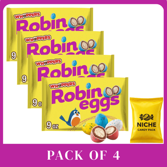 Whoppers Robin Eggs Malted Milk Balls Easter Candy Basket Stuffers - 9oz-4 pack- with candy pack