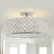 Whose Lamp 15" Modern 3-Light Crystal Semi-Flush Mount Ceiling Light, Chrome Flush Mount Lighting Fixture for Bedroom, Hallway, Living Room