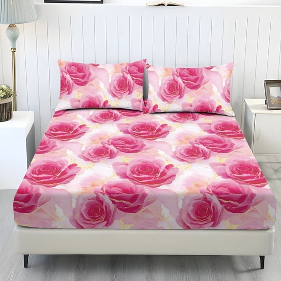 Whosucclay 3 Piece Bed Skirt Set, Durable Fade Resistant Fitted Sheets with 1 Fitted Sheet and 2 Pillowcases, No Flat Sheet, High Elasticity Fitted Sheet Set, Twin Size
