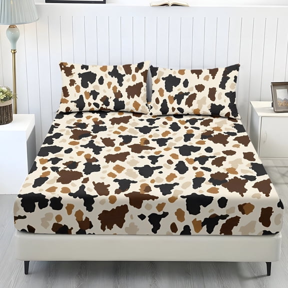 Whosucclay 3 Piece Fitted Bedding Set for Men Girls, Fitted Sheet & 2 Pillowcases, No Flat Sheet Included Soft Deep Pockets Bedding Accessories for Household Bedroom, Full Size