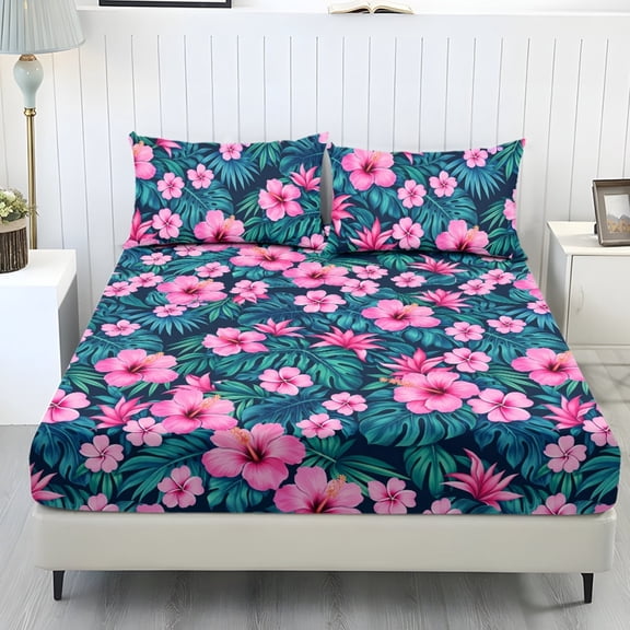 Whosucclay 3 Piece Fitted Sheets, Snug Fit Durable Fitted Sheet Set with 1 Fitted Sheet and 2 Pillowcases, No Flat Sheet, Deep Pockets Fitted Bedding, Twin Size