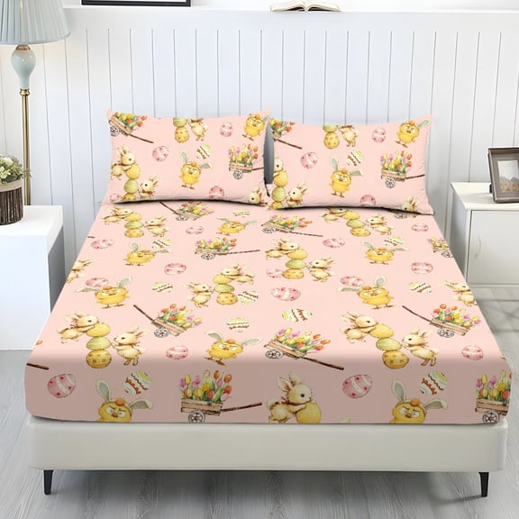 Whosucclay 3 Piece Fitted Sheets, Soft Secure Fit Bedding Set with Fitted Sheet & 2 Pillowcases, No Flat Sheet Included, All-Season Fitted Sheet Set, King Size